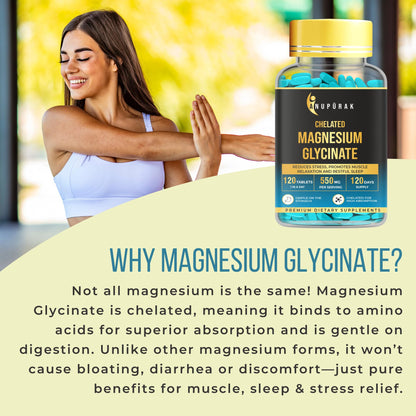 Magnesium Glycinate Tablets 550mg — 100% Pure Chelated Form · No Magnesium Oxide | Supports Sleep, Relaxation & Muscle Function | Non-Laxative · Gentle Daily Formula | 120 Veg Tablets (120 Days)