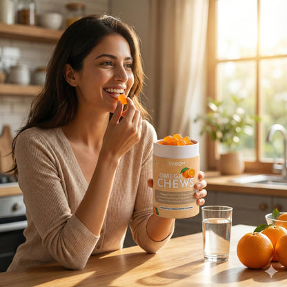 OmegaChews - Daily Orange Flavor Multivitamin Gummies (30 Pack) with Veg Omega-3, Vitamins B, C, D, Iron, Zinc, Calcium, Magnesium for Growing Kids & Busy Families - New Environment Friendly Packaging