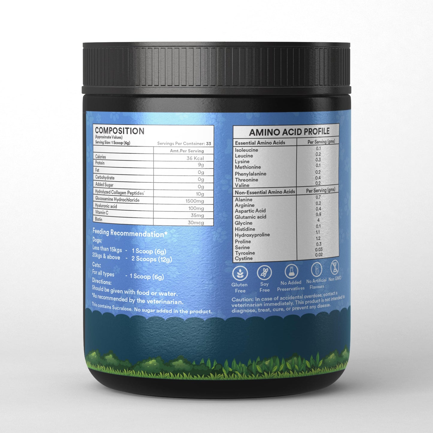INLIFE Collagen for Dogs & Cats | Hydrolysed Collagen Powder | Clinically Proven Ingredient with Biotin, Vitamin C, Hyaluronic Acid & Glucosamine | Pet Supplement (Blueberry)