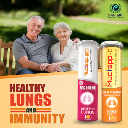 Muciapp-600 NAC & Vitamin C - 10 Tablets (Pack Of 1) |N-Acetylcysteine - 600mg | Men & Women | Powerful Antioxidant & Lung Detox Support | Immune Booster for Respiratory Health, Liver Cleanse