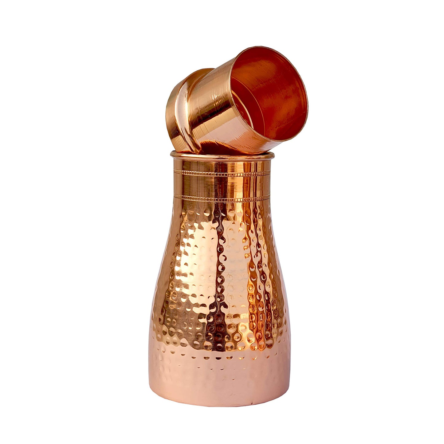 World Fire 100% Pure Copper Water Bedroom Bottle | Bedside Carafe | Bedroom jar with inbuilt Copper Glass/Vessel 1 Liter