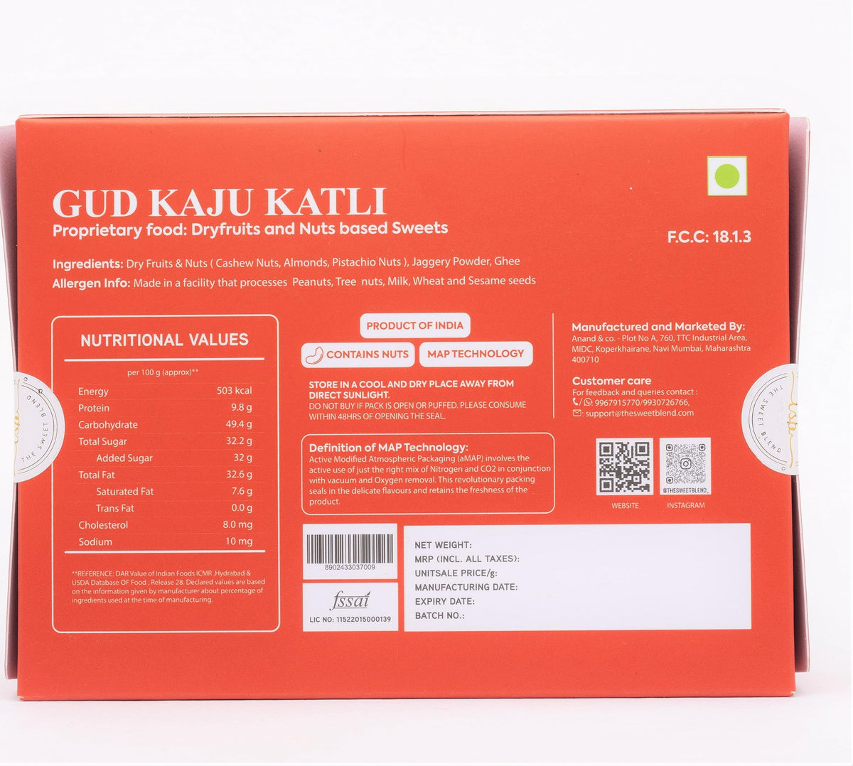THE SWEET BLEND Gud Kaju Katli Pack of 2 (2×250 g) | Organic Jaggery & Cashew Mithai | No Added Sugar | Indian Sweets Gift Box | Authentic Healthy Dessert | Raksha Bandhan Gift