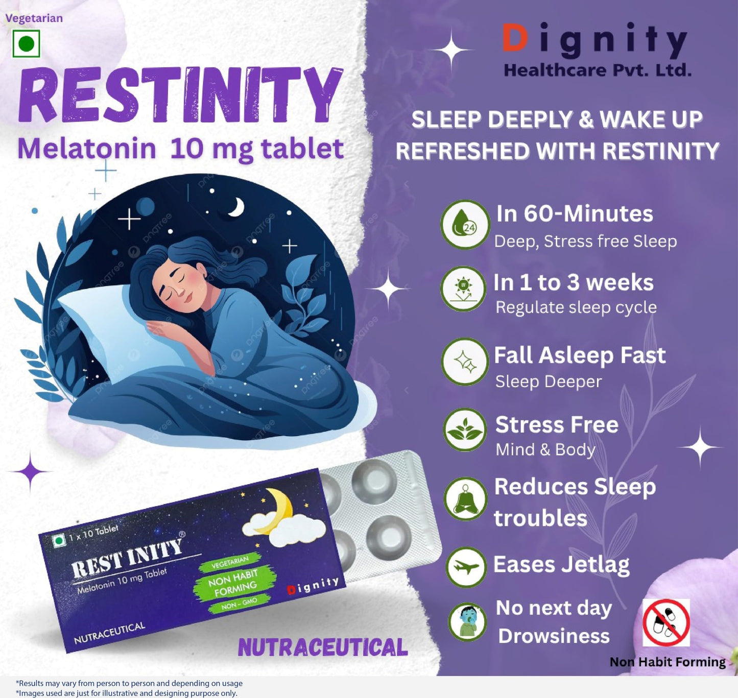 Restinity Melatonin 10mg Tablets – 10 Tablets per Strip, Pack of 2