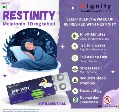 Restinity Melatonin 10mg Tablets – 10 Tablets per Strip, Pack of 2