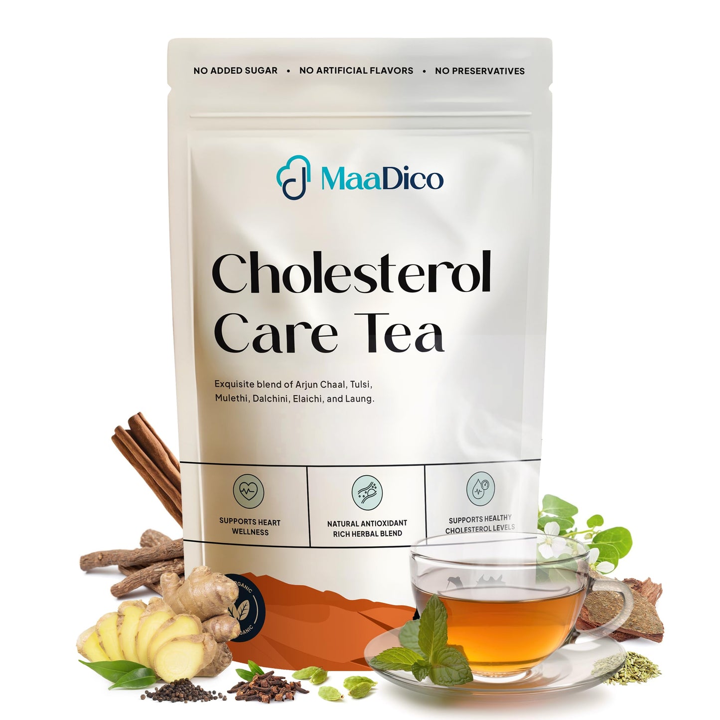 Maadico Cholesterol Care Tea, 100 Gms | Natural Ayurvedic Herbal Blend for Heart Health, Detox & Daily Wellness | Health & Liver Support | No Added Sugar & Artificial Flavours