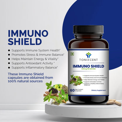 TONIXCENT ImmunoPower Recharge | Ashwagandha & ImmunoShield Capsules Combo | Stress Relief, Immunity & Energy | With Amla, Giloy, Tulsi & Adaptogens | 60+60 Veg Capsules