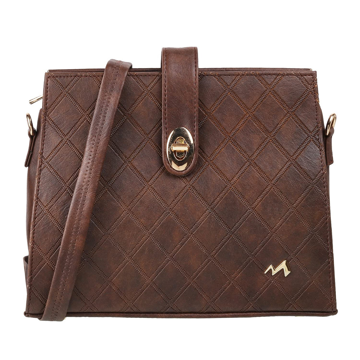 Metro Brown Faux Leather Premium Zipper Casual Sling Bag For Women (66-7208)