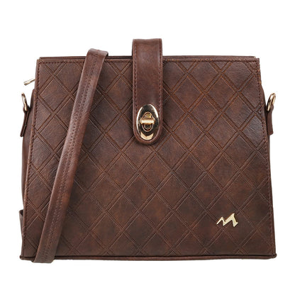 Metro Brown Faux Leather Premium Zipper Casual Sling Bag For Women (66-7208)