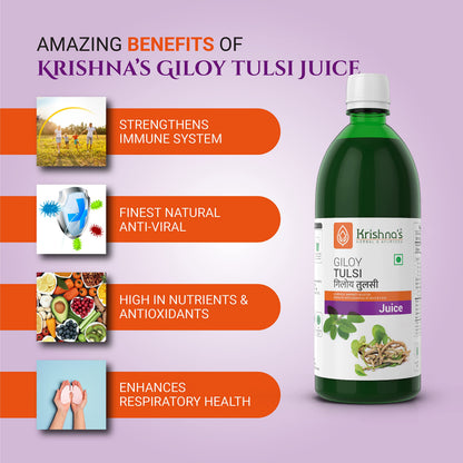 Krishna's Giloy Tulsi || Geloy Plant Pure and Natural Guduchi Immunity Booster Juice - 1 Litre (Pack of 2)