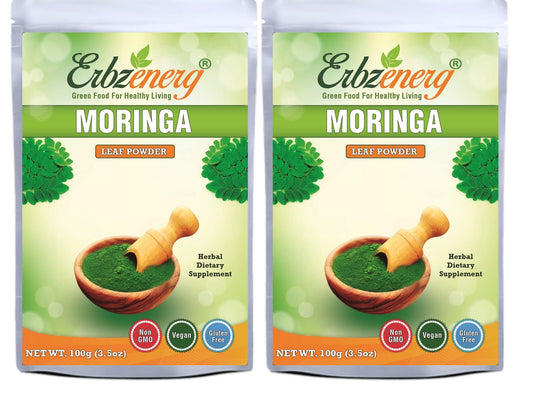 ERBZENERG Certified Organic Moringa (Moringa oleifera) drumstick tree/horseradish tree powder 100g (Pack of 2)