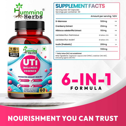 Humming Herbs UTI Wellness Essence 1100mg - Advanced 8-in-1 Urinary Tract Support Formula with Cranberry, D-Mannose, & Probiotics - Promotes Bladder Health & Immunity