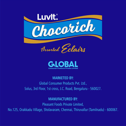 LuvIt Chocorich Assorted Eclairs Birthday Party Gift Chocolate Combo - Hazelnut, Dark Choco, Classic & Chocorich Chocolate Eclairs 1807gm - Pack of 4