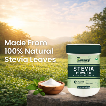 Zindagi Stevia Powder Sugar | Natural Sweetener | Zero Calorie Sugar Substitute | Keto & Veg Sugar | 200gm