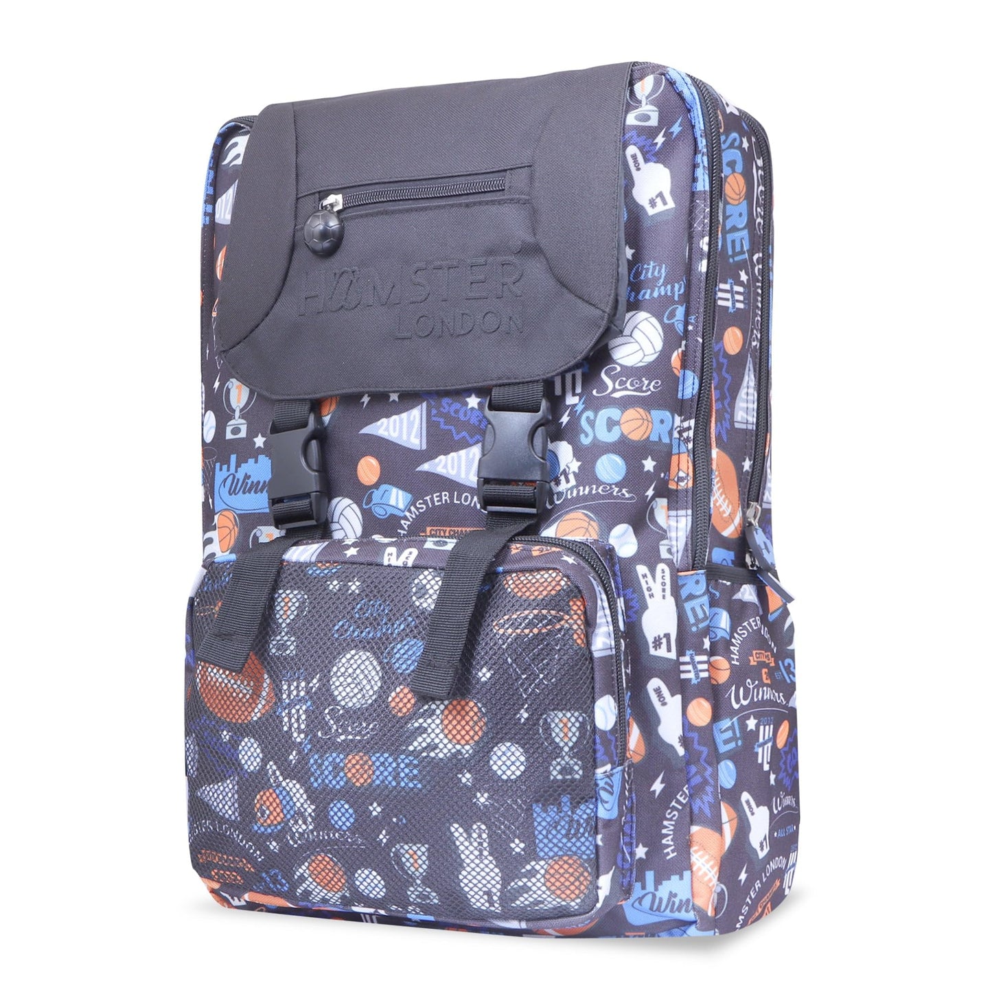 HAMSTER LONDON City Champs Backpack Jumbo –15.9L Spacious & Stylish Black Backpack | Durable PU Material, Water-Resistant | 3 Zipped Compartments & Padded Straps (L12cm x W5cm x H17cm)