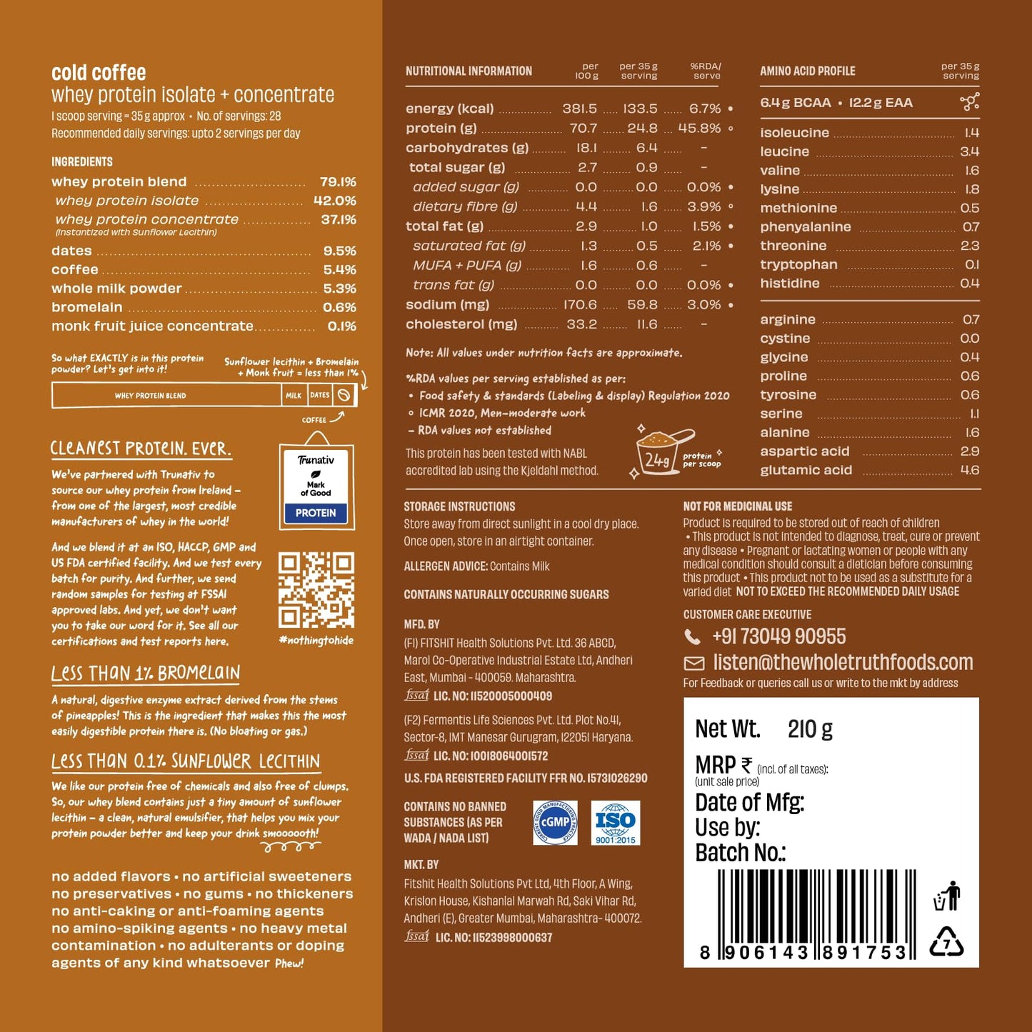 The Whole Truth Whey Protein Isolate+Concentrate | Cold Coffee 210g (P- image 15