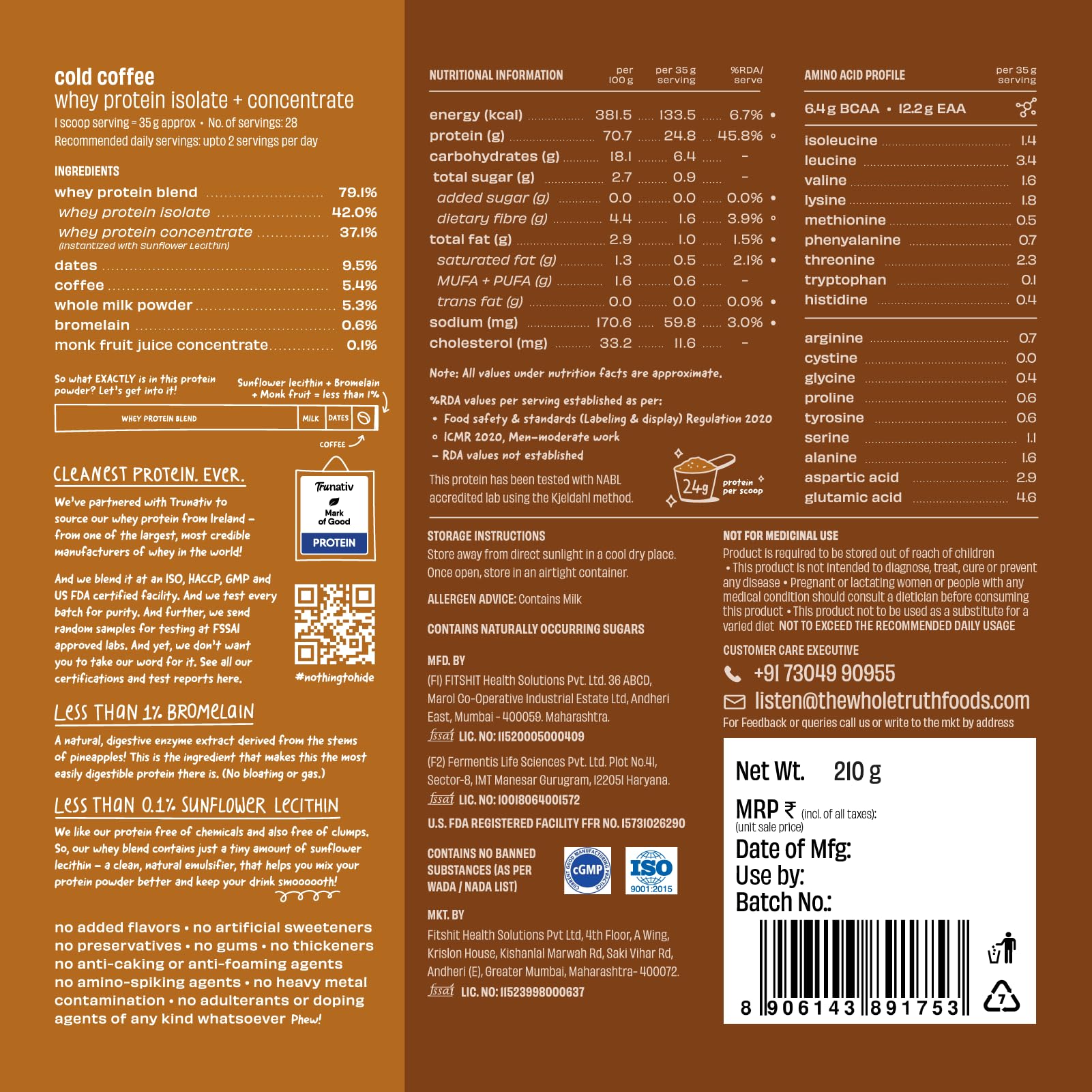 The Whole Truth Whey Protein Isolate+Concentrate | Cold Coffee 210g (P- image 15