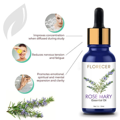 Florecer Rosemary Essential For Hair, Face, Skin| Oil For Skin Glow And Hairs|100% Pure and Natural - Therapeutic Grade- 30 Ml