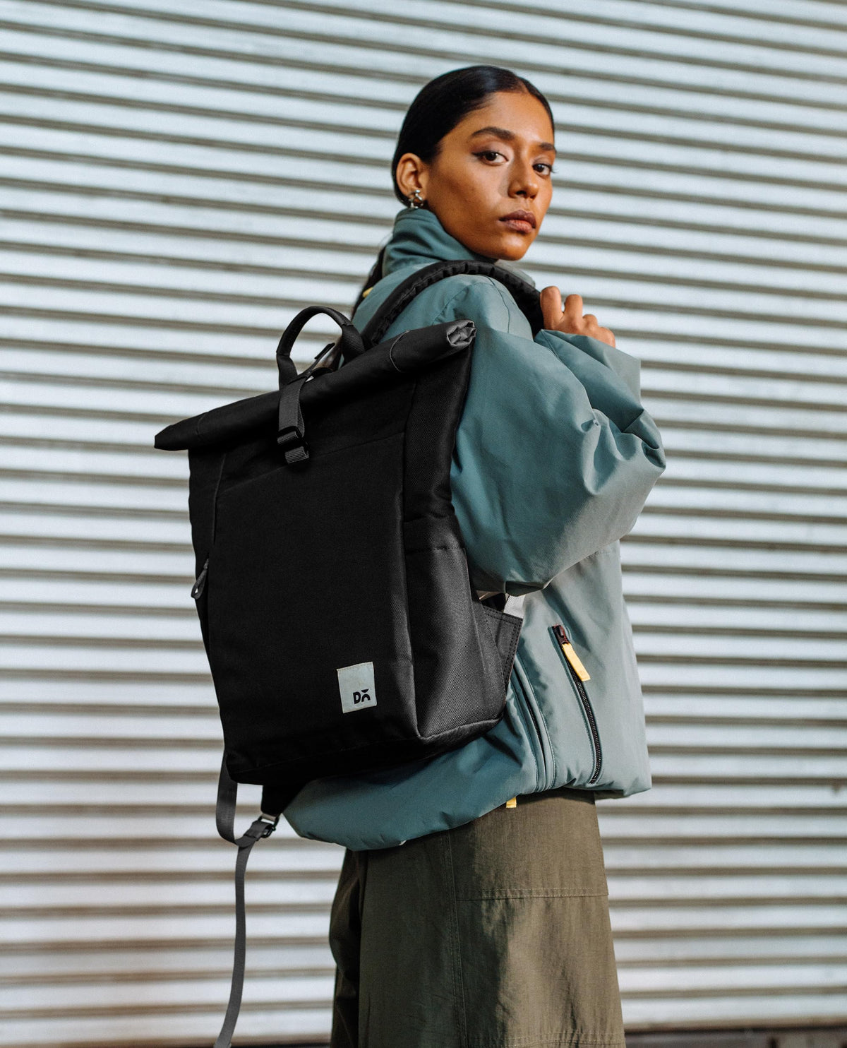 DailyObjects Space Black Miles Roll Top Backpack (17L) for Office & Daily Use| 100% Recycled | Shoulder Travel Bag | Fit any Laptop Upto 14 Inch | Multifunctional Adjustable Straps & G-Hook closure