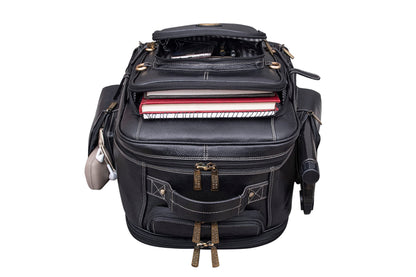 BRAND LEATHER Rolling Backpack Wheeled Laptop Backpack for Travel, Trolley Luggage Suitcase Compact Business Bag Student Laptop Bag for Men Women (Black)
