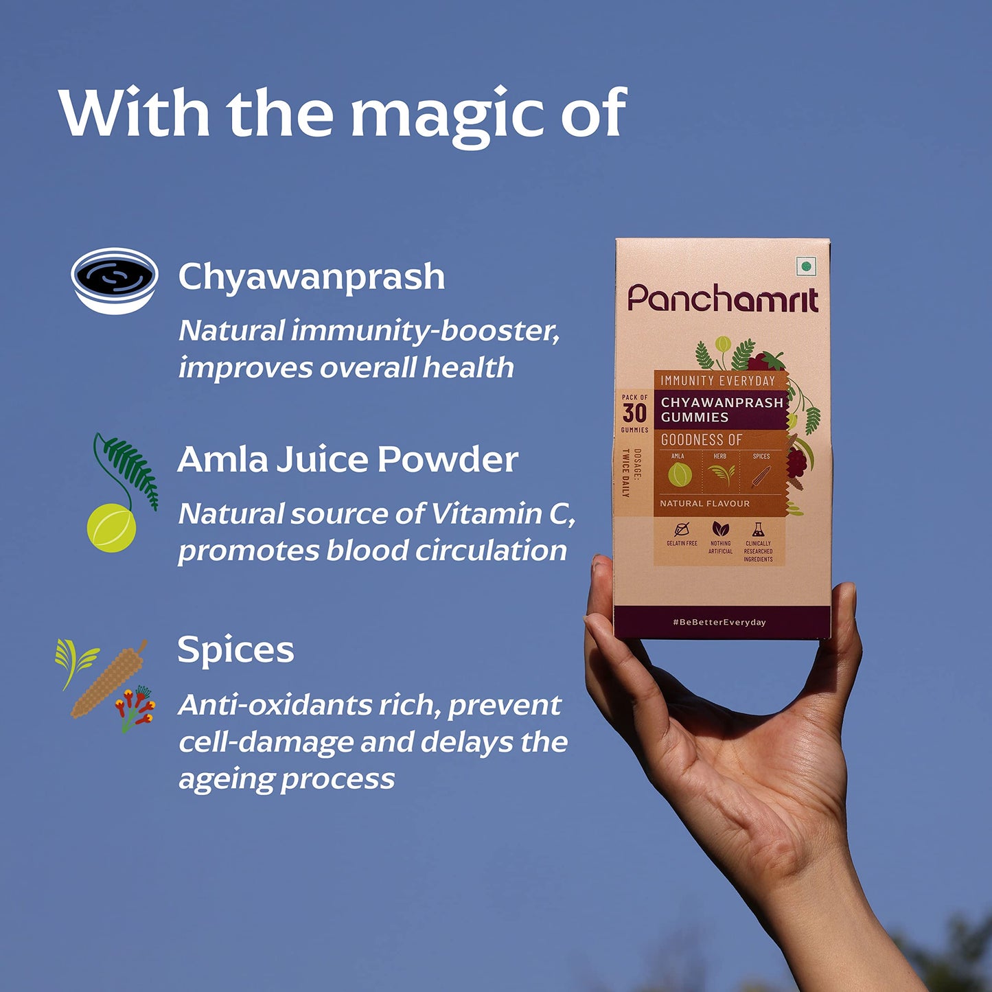 Panchamrit 100% Natural Chyawanprash Gummies - 30 Gummies(Pack of 1) | Boosts Immunity & Energy Levels along with Anti-ageing benefits | With 18+ Ayurvedic herbs & Vitamin C rich Amla For Kids & Adult