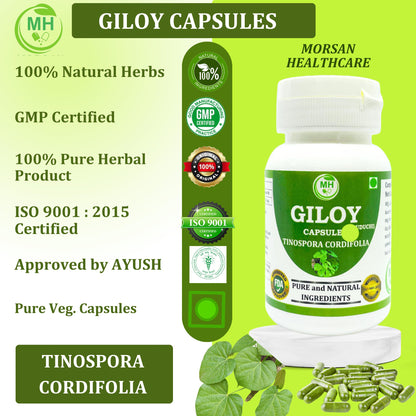 Morsan's Giloy (Tinospora cordifolia) Capsules, Pack of 60 x 500 mg. Veg. Capsules (1)