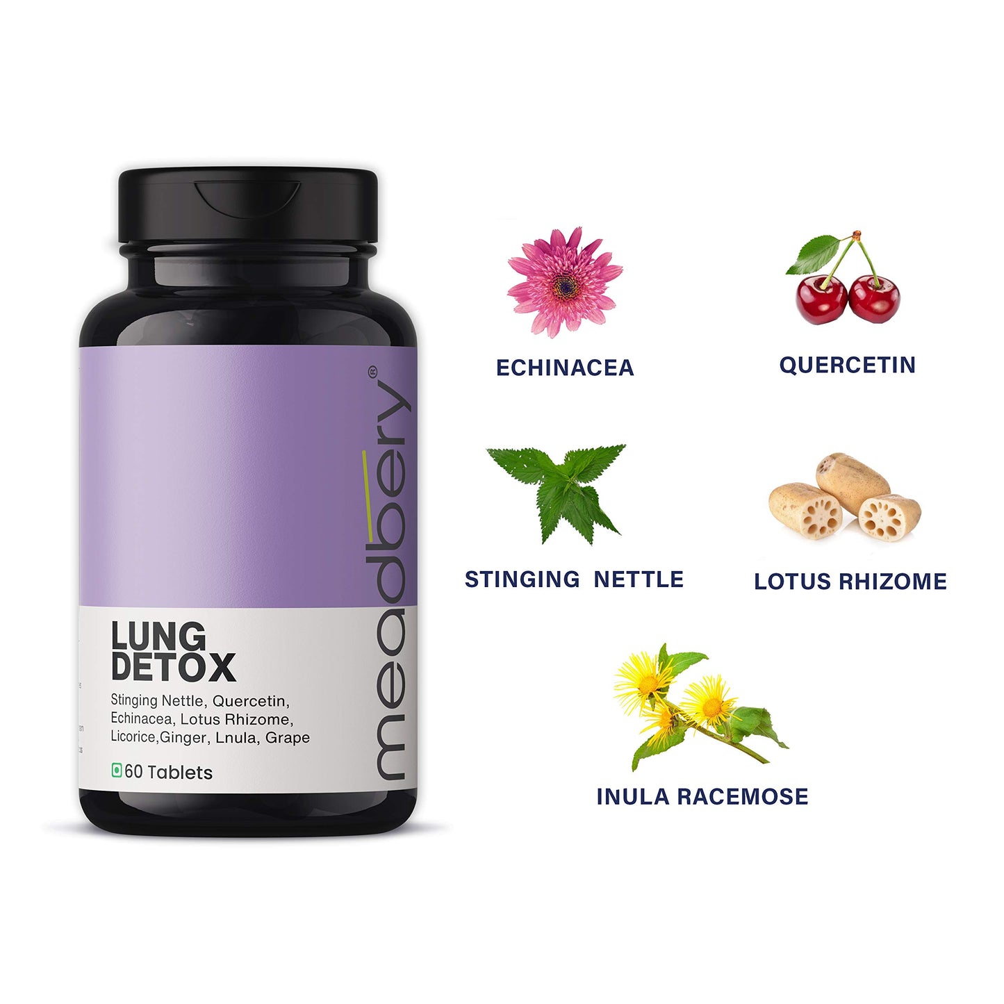 Meadbery Lung Detox 100% Ayurvedic Lungs Detox For Smokers With Vitamins Mulethi Echinacea Natural Plant Extracts Removes Tar From Lungs And Liver Due To Smoke Air Pollution (Pack of 60 Tablets)