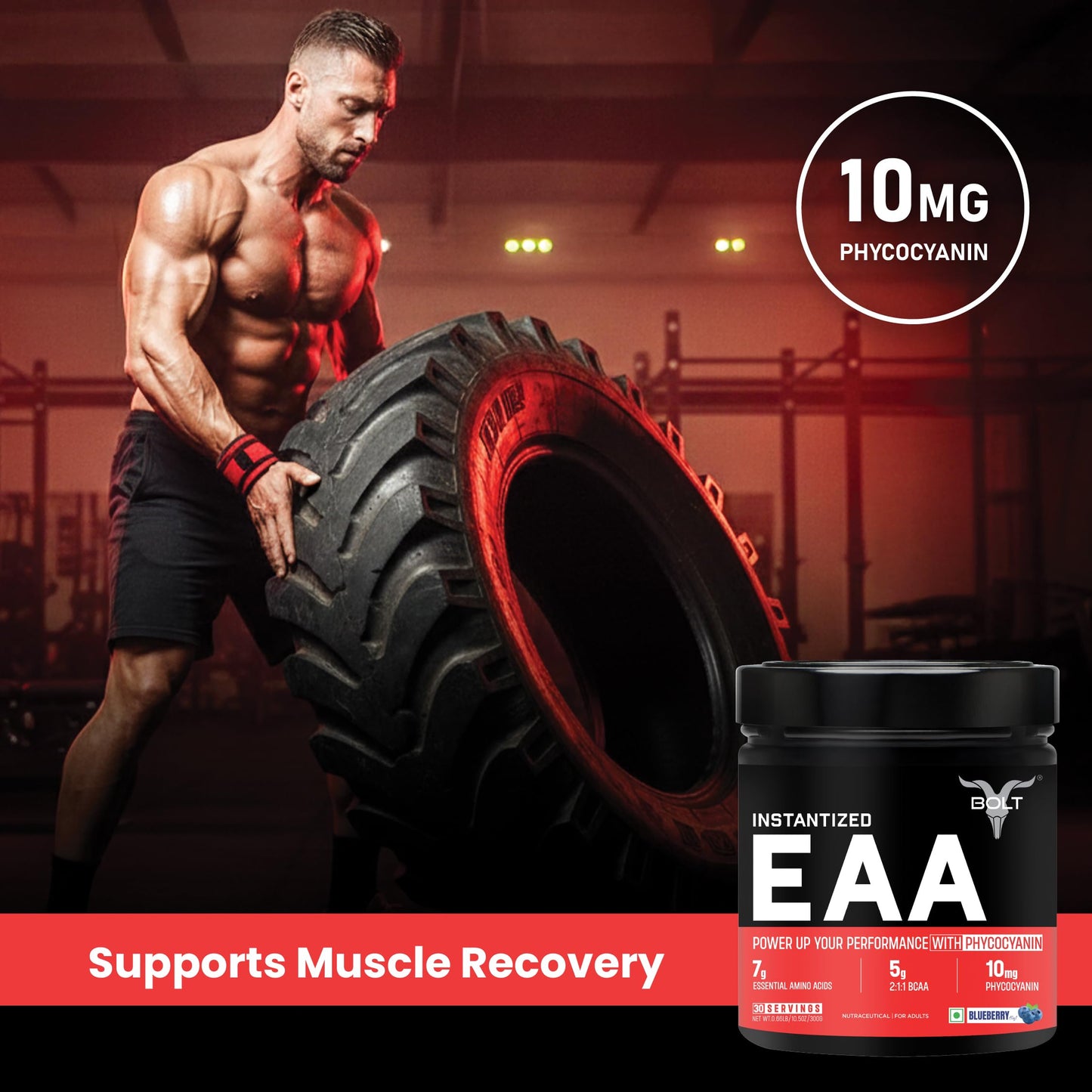 Bolt EAA 300gm, 30 Servings|Nine Essential Amino Acid with BCAA 5000|EAA Supplement for Men & Women- Blueberry Blast
