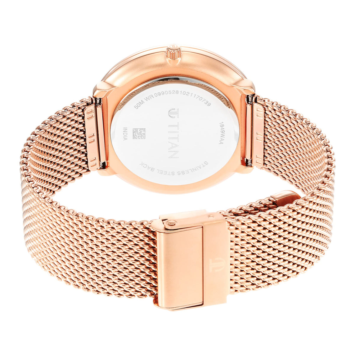 Titan Black & Gold Quartz Analog with Date White Dial Rose Gold Stainless Steel Strap Watch for Men - NT1849WM01