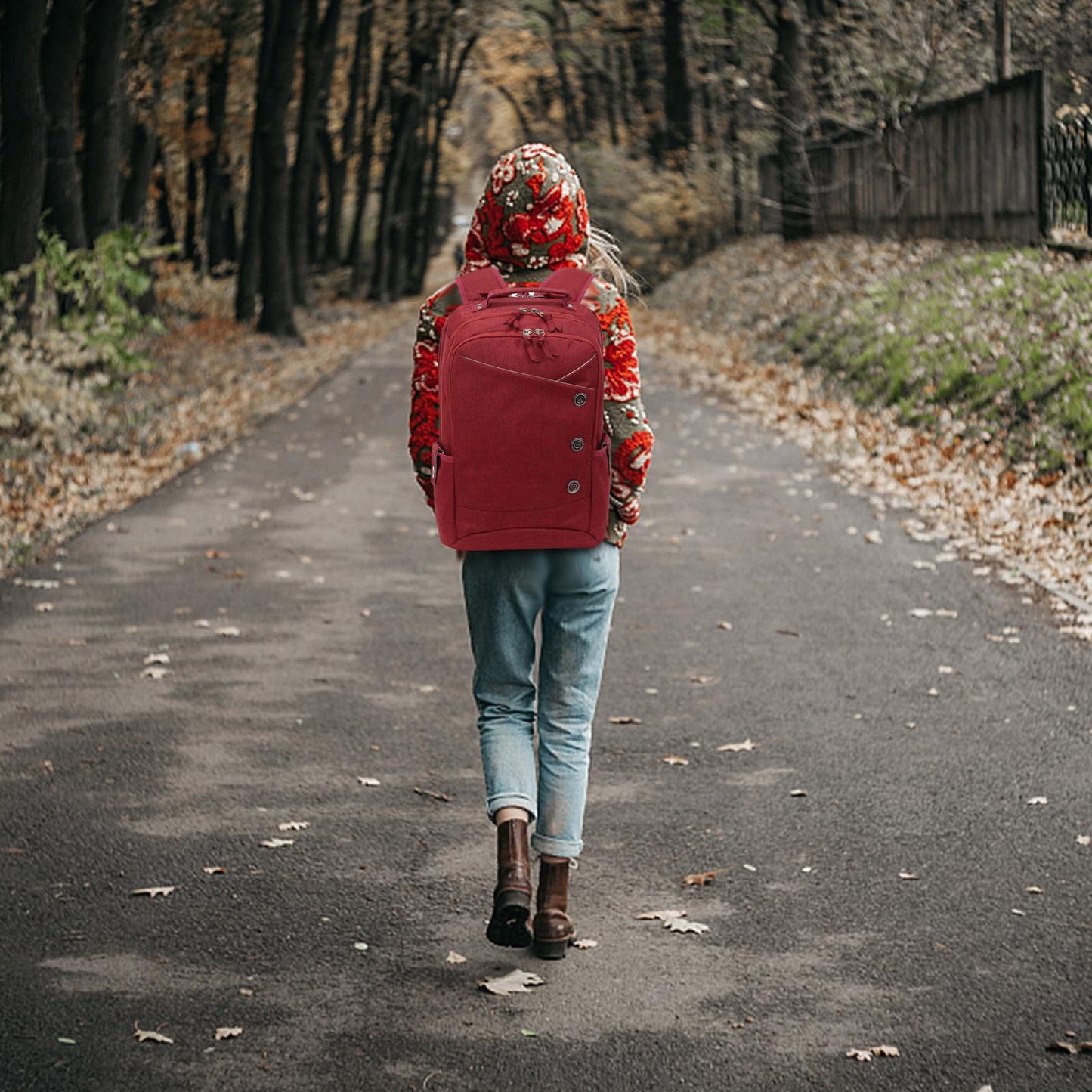 Kingslong 15.6 Inch Laptop Backpack Durable Linen Large Capacity Casual Daypack (red)