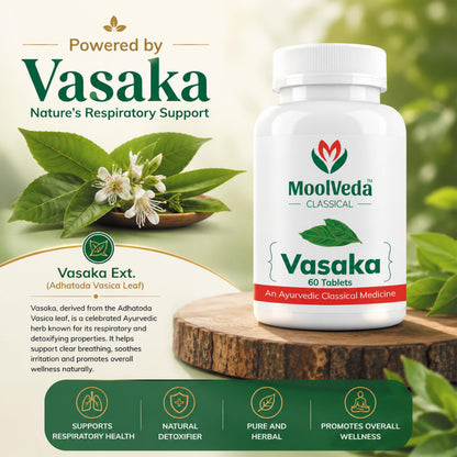 Moolveda Vasaka Tablets 60 Veg Tablets | Ayurvedic Herbal Supplement for Cold & Cough Support | Supports Respiratory Health & Healthy Breathing | With Vasaka (Adhatoda Vasica) Extract