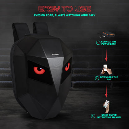 Hookaba Eye Rover LED Backpack 31L | Motorcycle Riding Bag with Programmable Screen | App Control & Water Resistant | Unisex Expandable Daypack for College, Travel, Laptop, Helmet (Eye Rover Junior)
