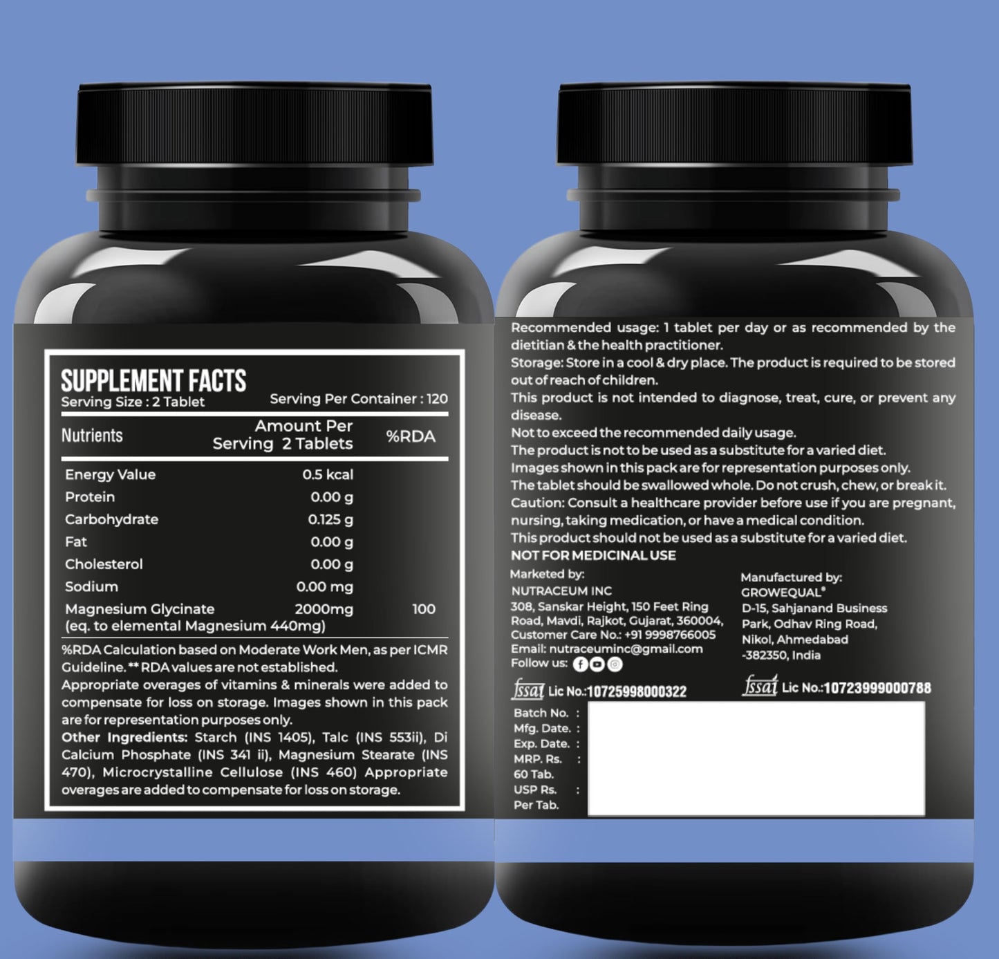 Nutrasium | Magnesium Glycinate 2000 mg | Chealated Magnesium Supplement For Natural Sleep, Muscle Relaxation, Nerve Function, Heart & Bone Health, Stress & Calmness | 120 Tablets