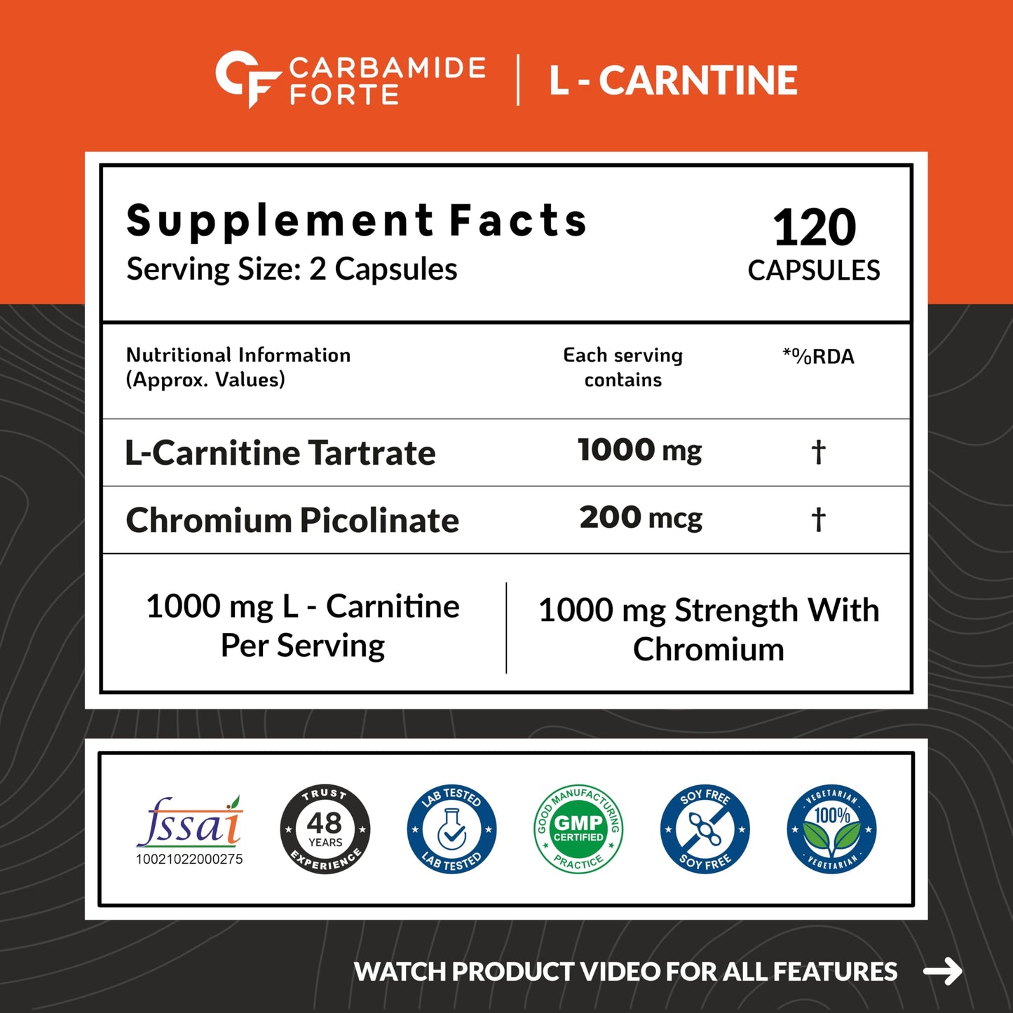 Carbamide Forte L Carnitine L Tartrate 1000mg Capsules for Men & Women- image 9
