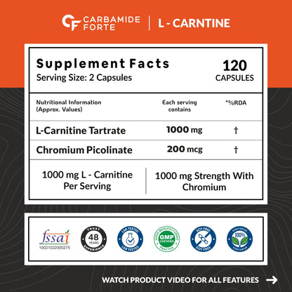 Carbamide Forte L Carnitine L Tartrate 1000mg Capsules for Men & Women- image 9
