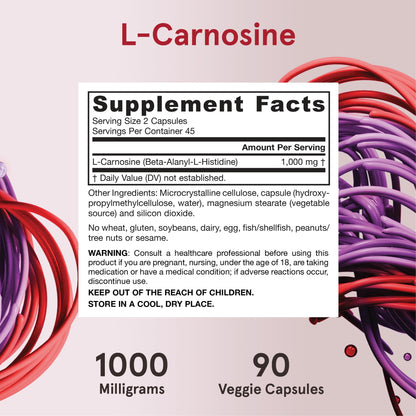 Jarrow Formulas, L-Carnosine, Beta-Alanyl-L-Histidine, 1000 mg, 90 Caps- image 6