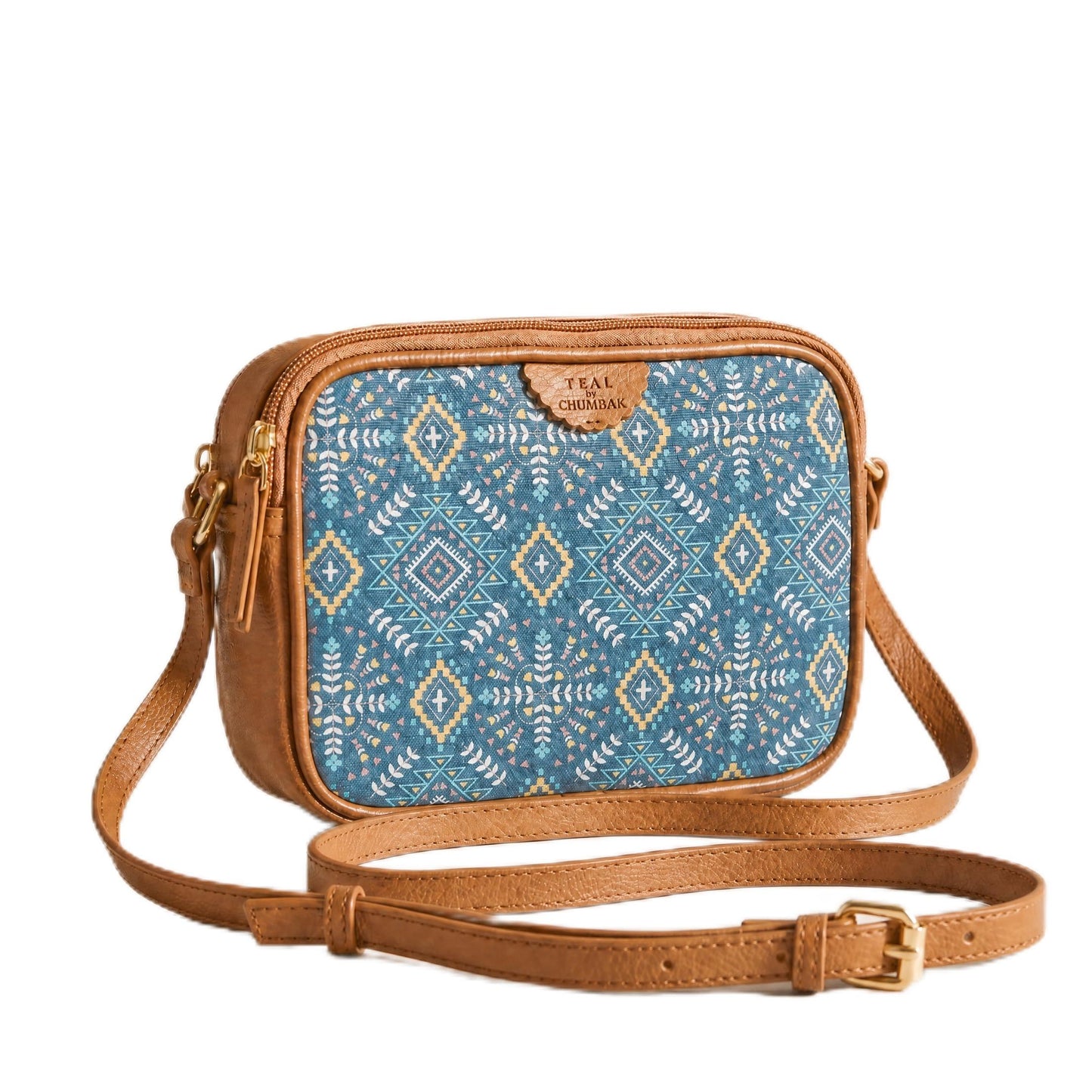 TEAL BY CHUMBAK Women's Sling Bag, Printed Canvas Crossbody Bag with PU Accents, Lightweight and Stylish Shoulder Bag with Zipper Closure for College, Office, Travel and Daily Use