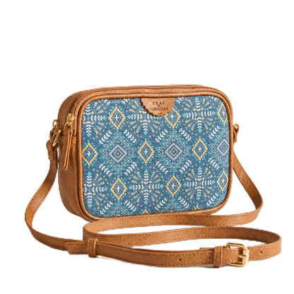 TEAL BY CHUMBAK Women's Sling Bag, Printed Canvas Crossbody Bag with PU Accents, Lightweight and Stylish Shoulder Bag with Zipper Closure for College, Office, Travel and Daily Use