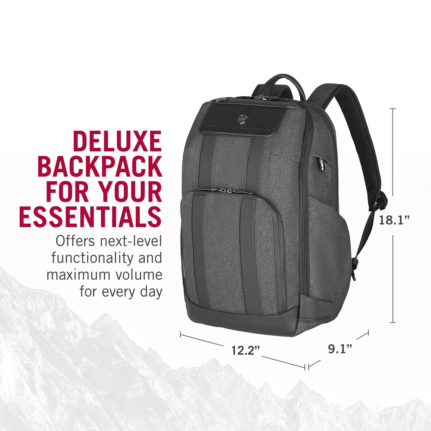 Victorinox Architecture Urban 2.0, Deluxe Backpack, 15" Laptop and Tablet Compartment, Melange Grey (611954), M