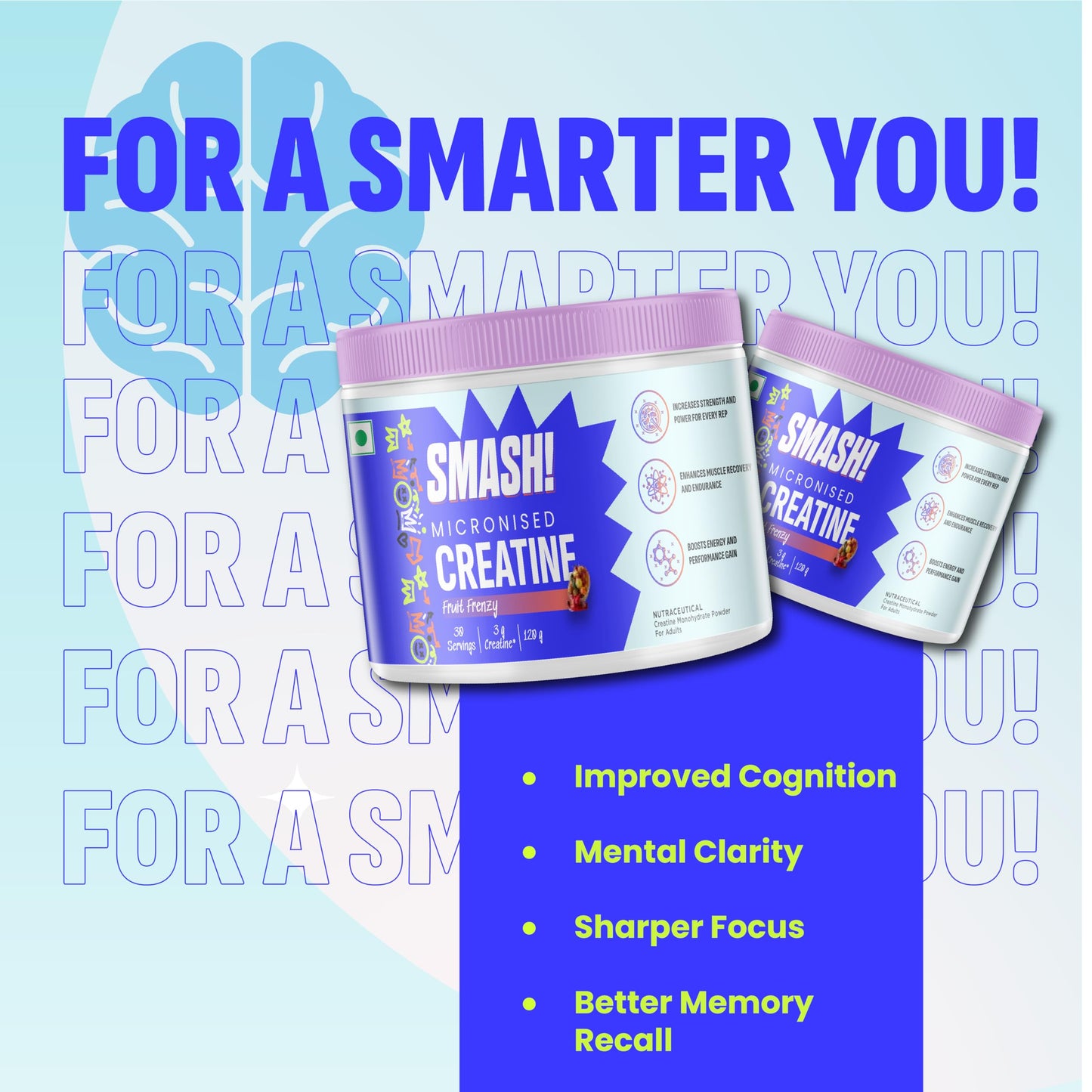 SMASH Micronised Creatine Monohydrate Powder, Fruit Frenzy (30 Servings, 120g)