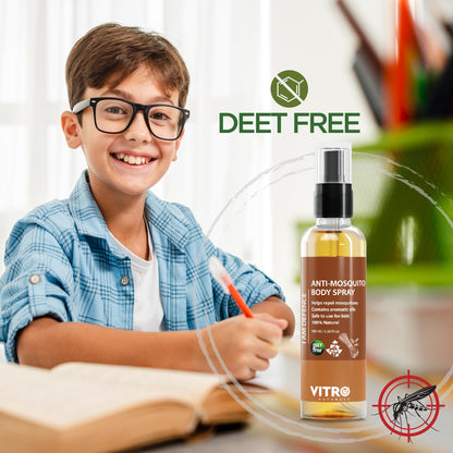 Vitro Mosquito Repellent Body Spray - Mosquito Repellents for Kids, Safe and Gentle on Skin, Pleasent Smell 100 ml | I AM Difference (Pack of 2)