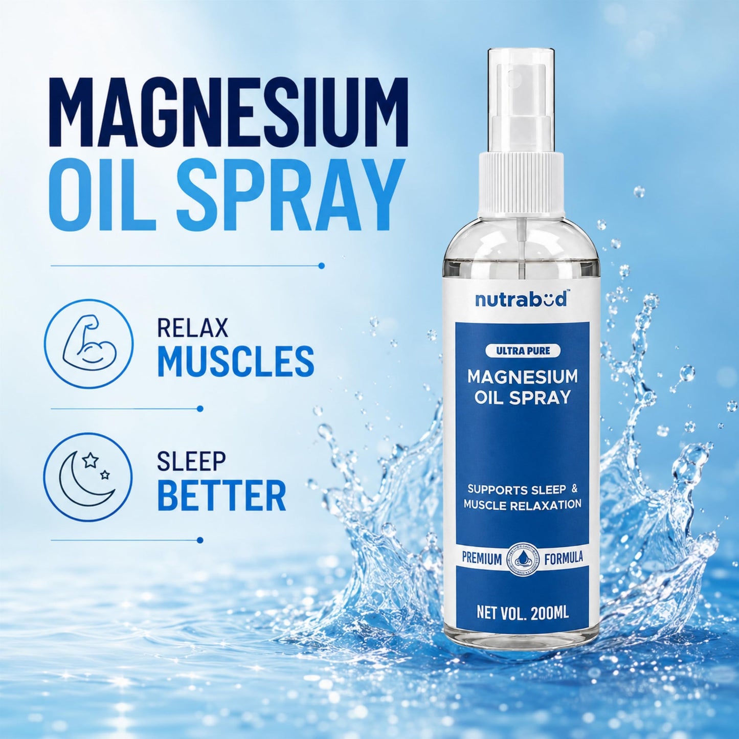 Nutrabud Magnesium Oil Spray - 200ml | Topical Spray Magnesium Oil For Feet, Muscle Relaxation, Deep Sleep Support, Recovery From Cramps (200ml (Pack of 1))