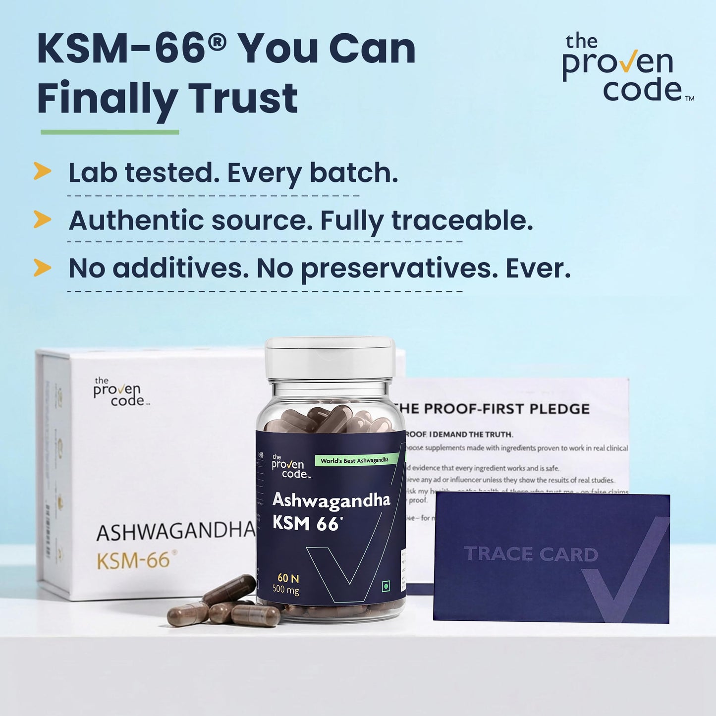 The Proven Code Ashwagandha KSM-66® 500mg | Lab Tested | 50+ Clinical Trials | 5% Withanolides | 100% Root Extract | Stress, Sleep, Energy & Immunity Support | 60 Capsules