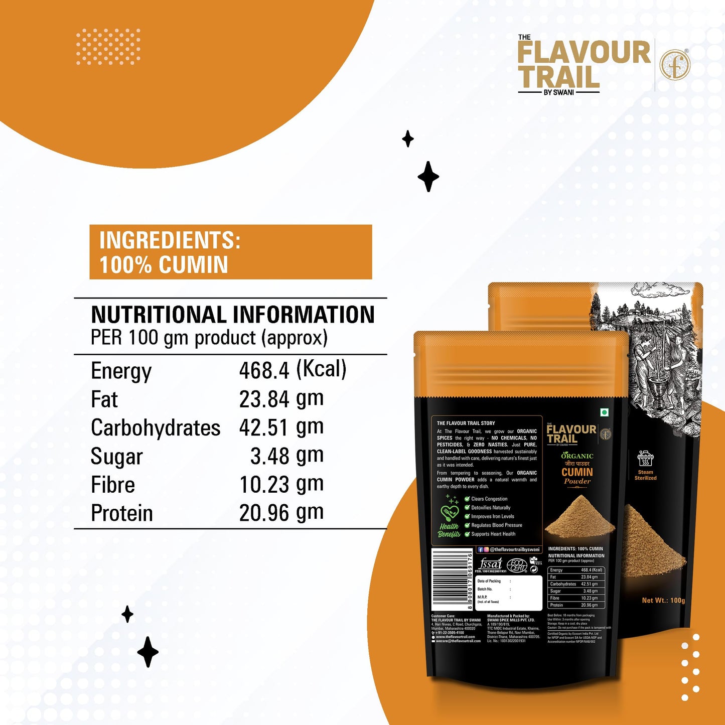 The Flavour Trail - Organic Cumin Powder/Jeera Powder/Jeera Masala, 100 gm| Organically Farmed | Hygienically Processed | Pesticide-Free