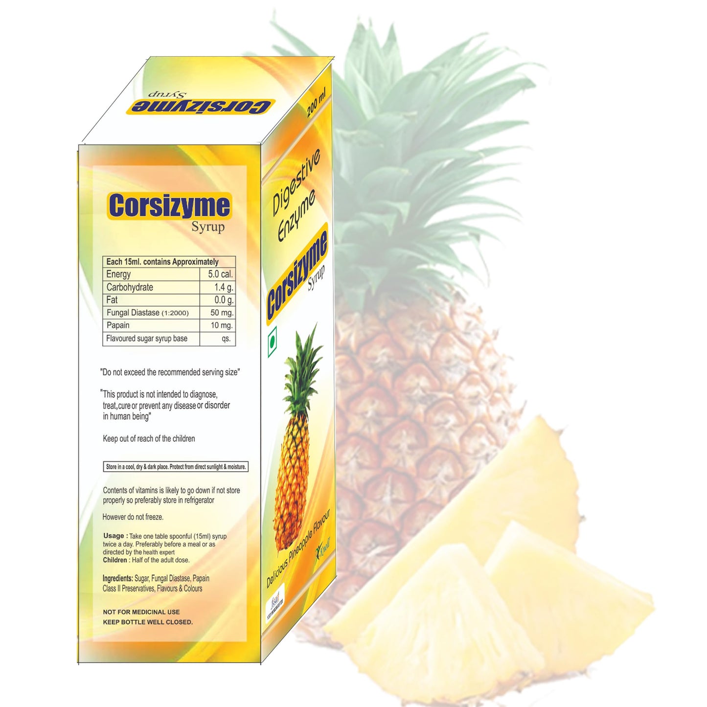 Knoll Healthcare Corsizyme Syrup Digestive Enzyme | Booster Great Taste Of Mix Fruit Strong And Better Immunity Delicious Pineapple Flavour 200ML
