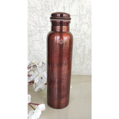 INDIAN ART VILLA Pure Copper Water Bottle with Antique Design, 1 litre Capacity, Drinkware & Storage (Pack of 2)