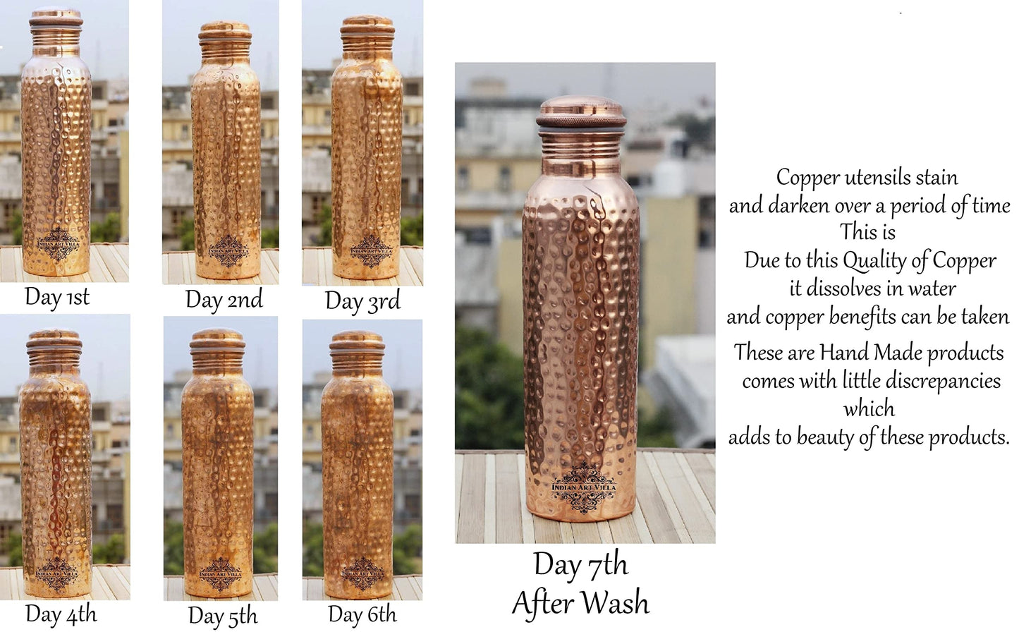 INDIAN ART VILLA Pure Copper Water Bottle with Gold Silver Swirl Design, Drinkware, Storage Purpose, Volume-1000 ML, Pack of 2