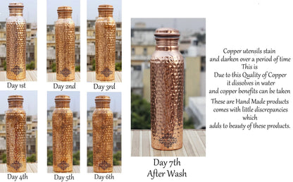 INDIAN ART VILLA Pure Copper Water Bottle with Gold Silver Swirl Design, Drinkware, Storage Purpose, Volume-1000 ML, Pack of 2