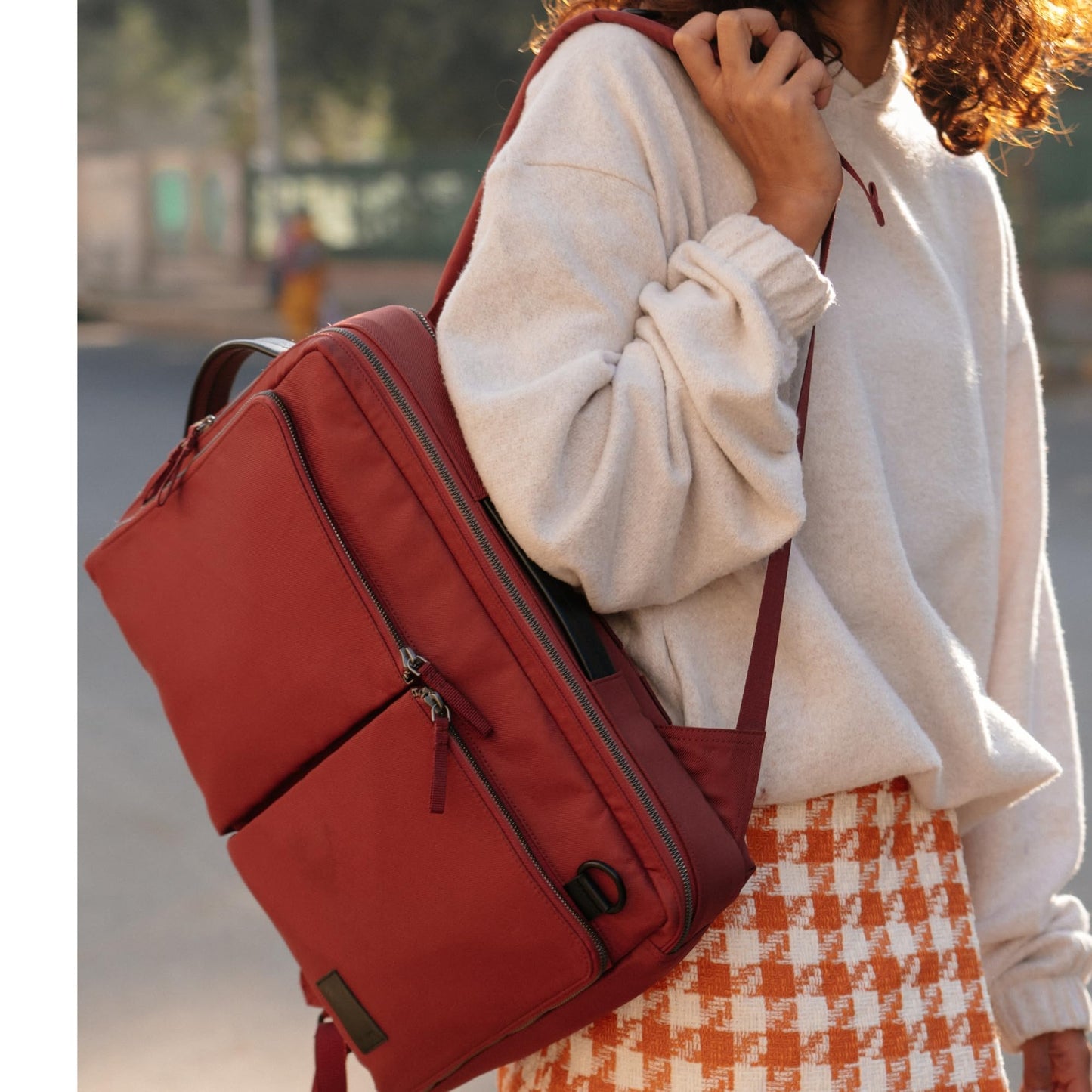 DailyObjects PET Red Clay Meridian Convertible Briefpack (Backpack + Briefcase) (16L)| 100% Recycled | Fits Laptop Upto 16 Inch | Lightweight Shoulder Backpack | Multiutility Bag with Trolley Sleeve