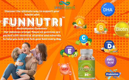 UNITY BIOHEALTH Funnutri Multivitamin Gummies for Kids Men & Women Supplement With Biotin, Essential Multi Vitamin For Healthy Growth, Development and immunity boosters for adults - 30 Gummy Bears