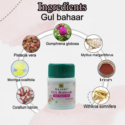 Wajudi Gul Bahaar Ayurvedic Women's Health Care Capsules | Estrogen Balance Supplements For Women | Support PCOS-PCOD Hormones Balance | Menopause Ayurvedic Medicine